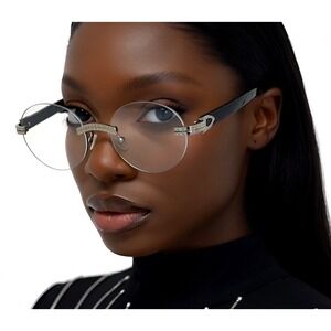 Trendy Retro Classy 80's 90's Rimless Sunglasses Silver Frame Clear Lens Women